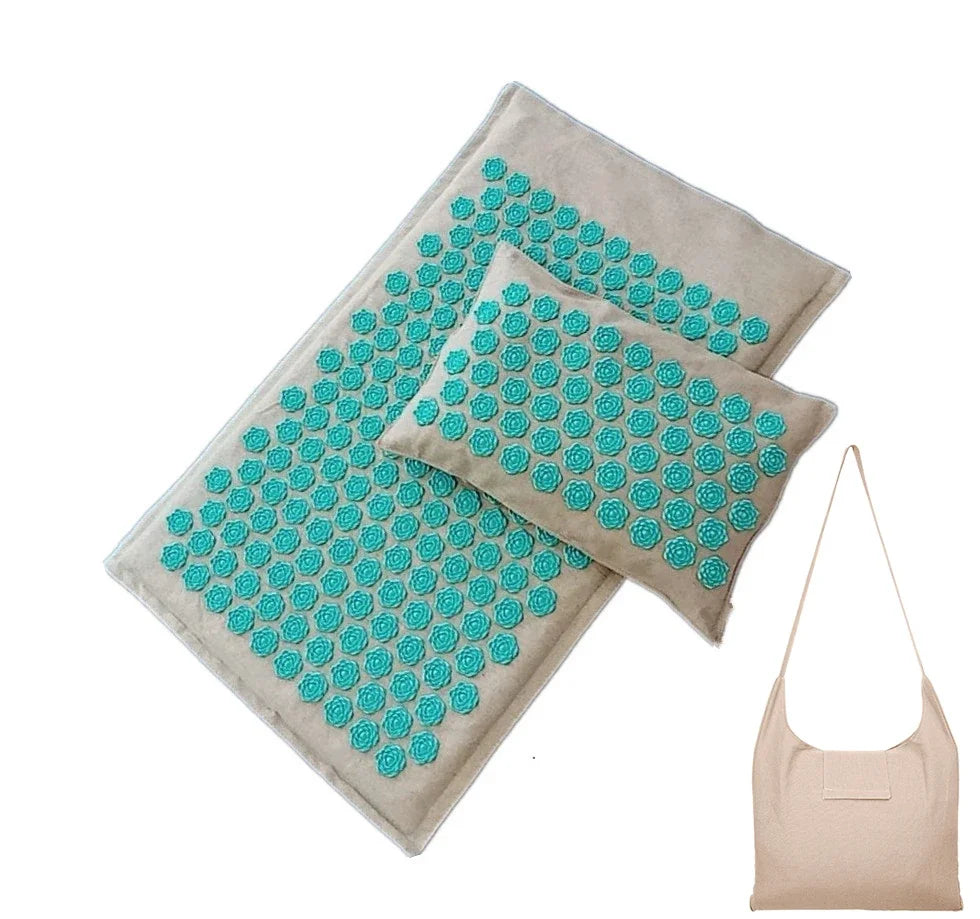 Tapis d'acupression de massage en lin naturel 74 x 44 cm avec sac et coussin de lotus