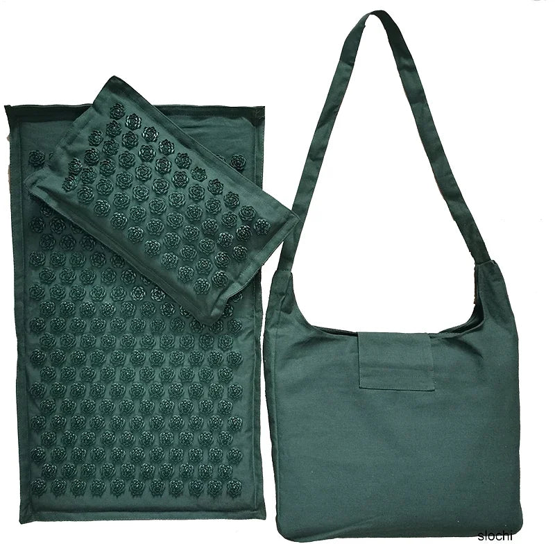Tapis d'acupression de massage en lin naturel 74 x 44 cm avec sac et coussin de lotus