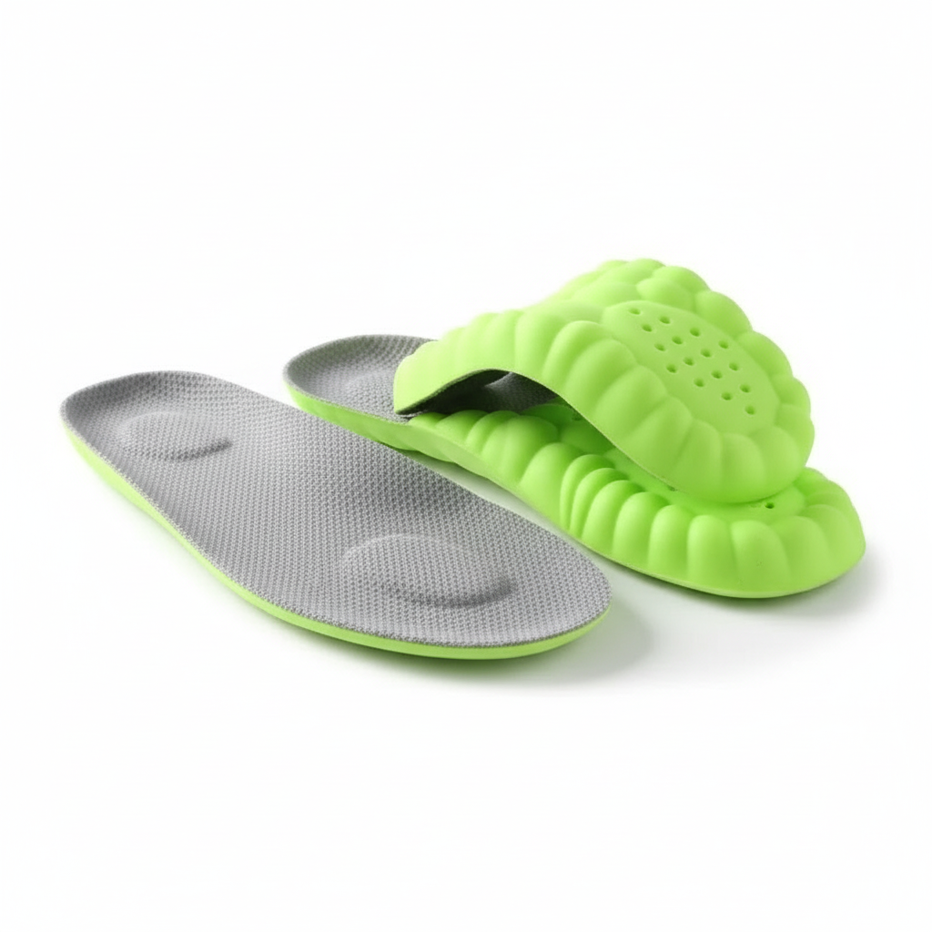 Semelles gris et vert fond blanc