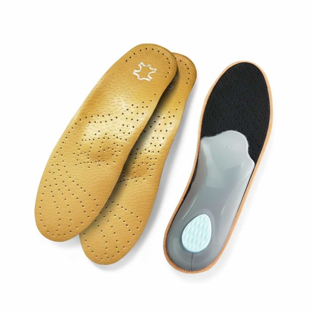 Semelles tan beige et gris fond blanc