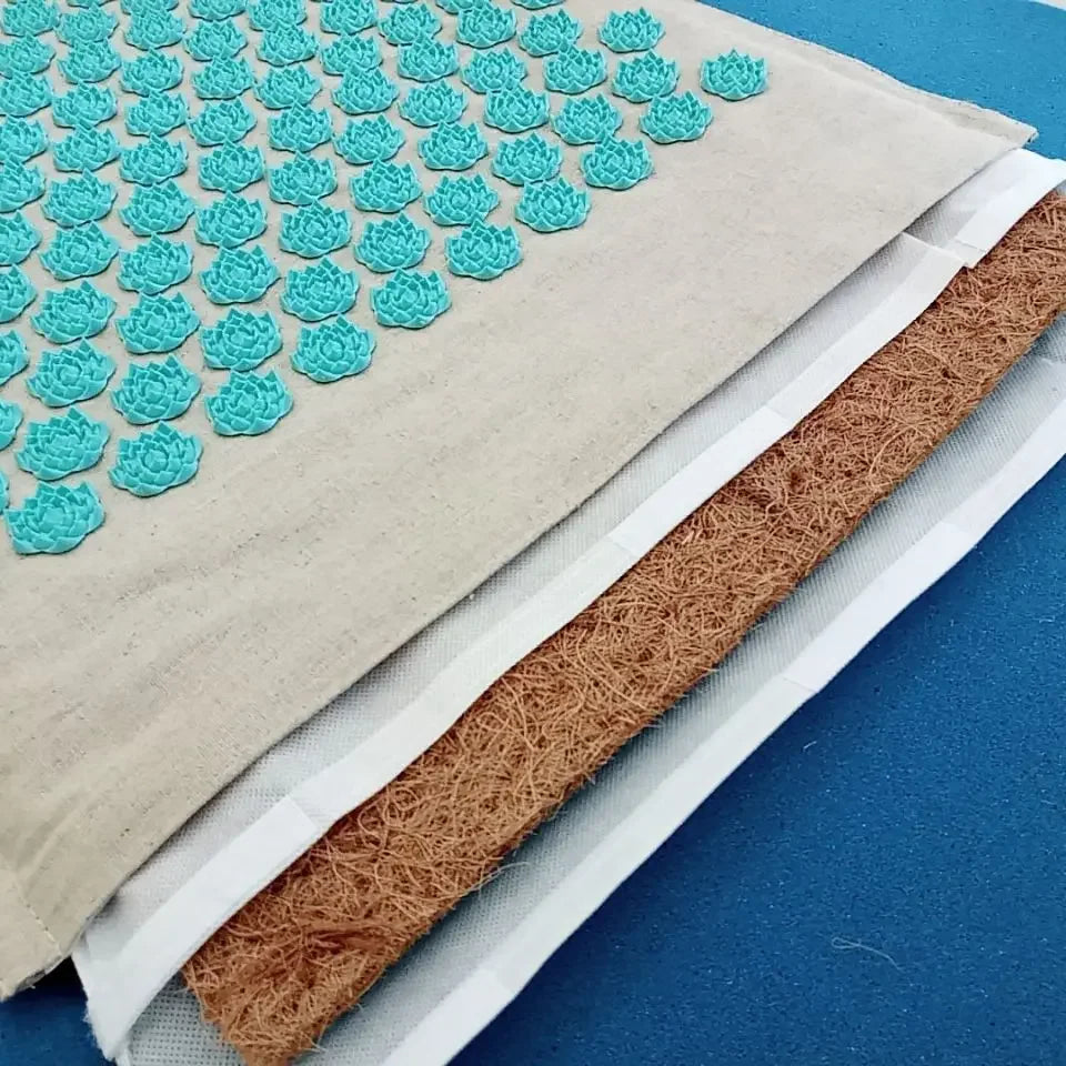Tapis d'acupression de massage en lin naturel 74 x 44 cm avec sac et coussin de lotus