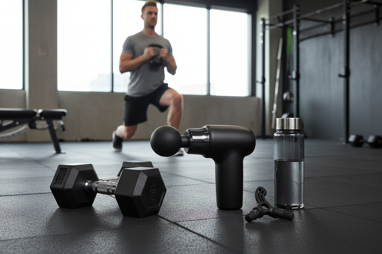 Scène lifestyle avec accessoires fitness