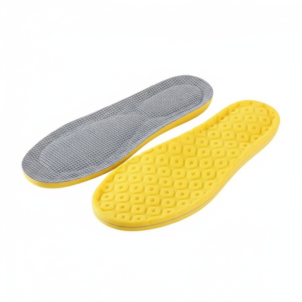 Semelles gris et jaune fond blanc