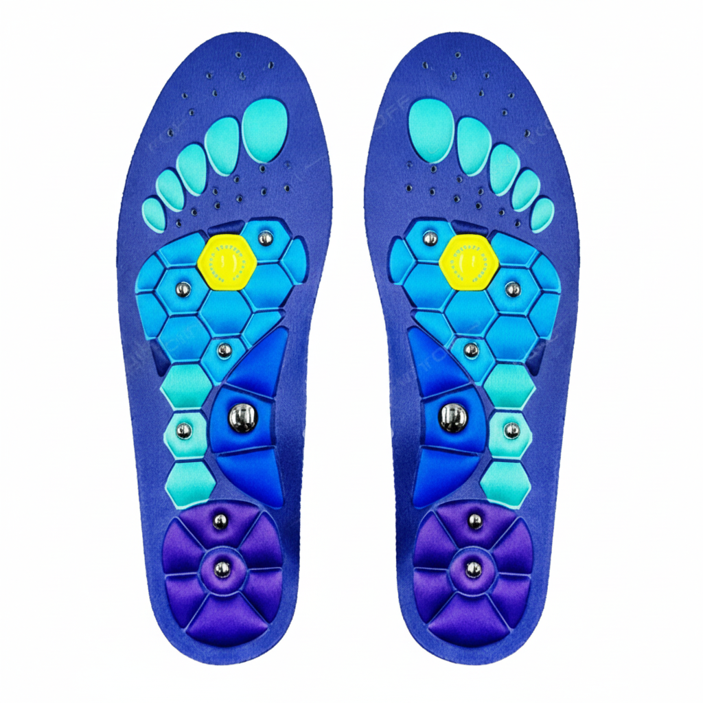 Semelles magnétiques bleu cyan jaune fond blanc
