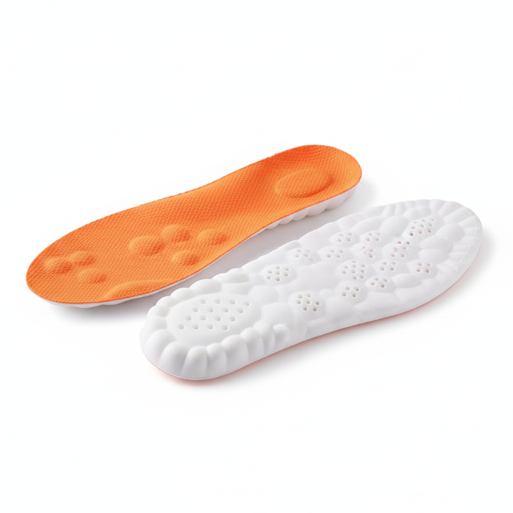 Semelles orange avec gel blanc alvéolé visible